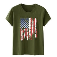 Dnevna majica za neovisnost Dan Izlasci za žene za žene Moda Rounk vrat Ljeto kratki rukav bluza majica kauzalni vrhovi Patriotske grafičke teže Američka zastava vojska zelena XL