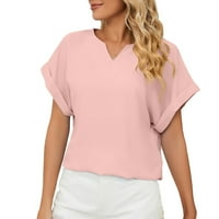 Košulje za žene Čvrsto boje V vrat kratkih rukava s labavim majicama