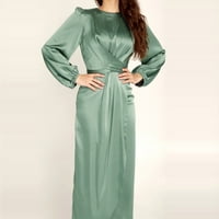 Hanas haljine Ženska haljina od solidne boje u boji satena muslimanska haljina zelena l