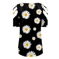 Ženski bluze Ženski modni casual sa patentnim zatvaračem s V-izrezom tiskani majica s kratkim rukavima s kratkim rukavima Top bijele m