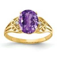 Čvrsta 14k žuto zlato ametist ljubičasti februar draguljasto dijamantskih prstena veličine 7