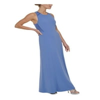 Ženski plavi patentni zatvarači prekrivač sruba Crepe bez rukava nakit nakit pune dužine večernje haljine