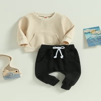 Wybzd Toddler Boys Fall Outfit Pocket Embloidery Crew Crt Duge rukavske dukseve i duge hlače Set 0-