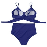 Žene Cross Wrap Halter Bikini set High Struk kupaći odijela Gurnite dva kupaća kupaća plava veličina M