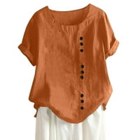 Ženska plus size Pamučna posteljina majica prevelizirani vrat kratkih rukava s kratkim rukavima, bluze za bluze narančasta L, US VELIČINA: 8