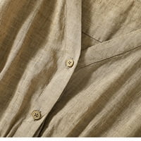 Ženske vrhove tunika košulje ljetne rukave posteljina ležerna dugmeta dolje V izrez T majica Flowy Ruffles bluza Khaki, L
