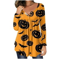 Umitay majice s dugim rukavima za žene DressySummer ženska modna ležerna dugmadi s dugim rukavima Halloween Print Okrugli vrat Pulover Top bluza