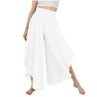 Tkinga modne ženske ljetne noge joga hlače casual labavi šifon s visokim strukom Flowy Culottes bijeli