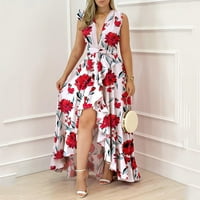 TAWOP ženska ljetna moda V-izrez bez rukava na rukavu od ispisanog temperamenta s klizama Slatke proljetne haljine