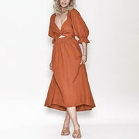 Ljetne haljine za žene scoop vrat kratki rukav čvrsti fit & flare haljina srednje dužine labave fit