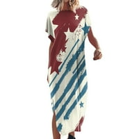 Dan nezavisnosti modne duge haljine za žene ljeto 4. srpnja 4. dan sjećanja na prorezu haljina USA zastava zvijezde prugasto slobodno odijelo