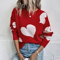 Dugi džemperi za žene za žene za žene Ženske džempere Crew Crt Leanter Dugi rukav Pulover Bočni prorez rebrasti džemper Loso vrhovi, crveni XL