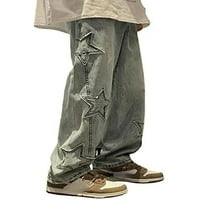 LIACOWI Žene Grunge Jeans Vintage Star Embreyery Ravne hlače Retre Wideng Leg Long Street pantalone