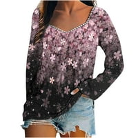 Vrhovi dugih rukava za žene vruće rasprodaje Majica V-izrez za ispis bluza Jesenji pulover žene vrhovi