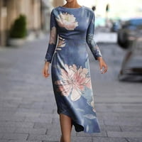 Ženski okrugli vrat dugih rukava Slim nepravilnih ruba 3D ispisane casual haljine