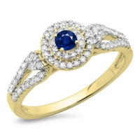 DazzlingRock kolekcija 14k Blue Sapphire & White Diamond Split Shank Vintage Bridal Halo Angažman prsten, žuto zlato, veličina 8.5