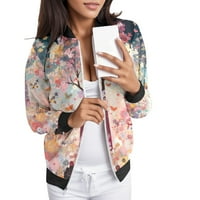 Žene Y2K jakna modna dnevna lagana zip up up cvjetni print štand ovratnik kratke sportske otvorene jakne
