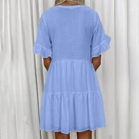 Ljetne haljine za prodaju za žene za žene s kratkim rukavima Digitalna haljina za ispis V-izrez Maxi Loose Fit Fashion Trendy Elegantska kuća za odmor Primorska boemska a-linija Flowy Hemwer haljina s džepom