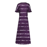 Pupkoj haljini s dugim haljinom V-izrez Stripe Lasic Basic Ljetna haljina ženske vrhove L Purple