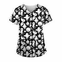 Halloween piling vrhovi ženske modne kauzalne bluze za bluzu kratkih rukava s kratkim rukavima Ljetni Halloween džepovi na vrhu crne xxl