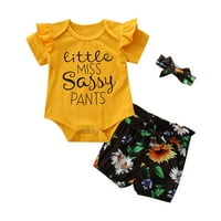 Penkiiy novorođenče za dječje djevojke Rameljne + suncokretske kratke hlače + trake za glavu Outfits