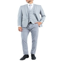 Muško svjetlo sivo odijelo, slim fit 3-komadni proširivi struk pantalone