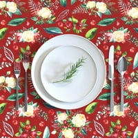 Pamuk Saten Stolcloth, 70 144 - Božićne cvijeće Zimske ruže Holly Bobies Sezonski ljetovanje Crveni zeleni cvjetni print posteljinu od kašike