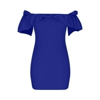 Ljetne haljine za žene plus veličine kratkih rukava od pune boje ručice od ramena midi leđa fit i flare