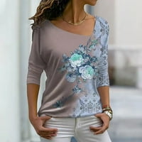 Trendi dugih rukava ženske neregularne vrat cvjetne tiskane casual labave fit tucinske majice jeseni zimske bluze