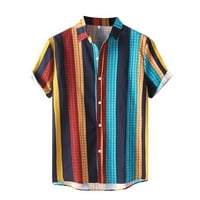 Muška majica casual stilski ljetni ček Stripe Print Chort rukav Sumn-down Spustite ljetne majice