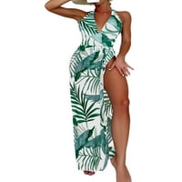 Ženski kupaći kostimi Dva seta, halter bez rukava vezati V-izrez bodilozni uzorak ispisanog saronga