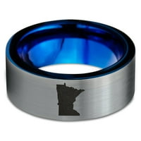 Tungsten Minnesota North Star State Band prsten Muškarci Žene Udobne cipele Plavo ravni rez brušeni sivi polirani