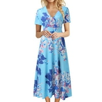 Maxi haljine za žene udobne s kratkim rukavima boem cvjetni print običan fit jednostavan majica labave