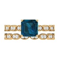 CT Asscher Cut london Blue Topaz i dijamantni set prstena, vjenčani prsten za žene, 14k žuto zlato, US 4.50