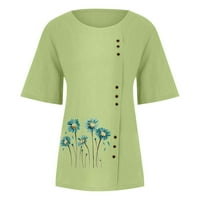 Oalirro ženska pamučna posteljica CREW izrez kratkih rukava Tunika, majice na vrhu labave fit, posteljina bluza za žene zelene xxxxl