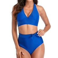 Cara Lady ženska modna kupaći kostim čvrsta boja seksi visoki struk Split bikini kupaći kostim plavi