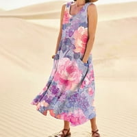 Modni ljetni casual udobnog cvijeta pamuk bez rukava sa džepom haljine za plažu za ženske haljine za