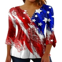 Colisha Women Henley majica rukav ljetni vrhovi Američka zastava Majica Labavi odmor V izrez Tunika