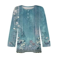 GDFUN Ljetni vrhovi Ljetni ženski modni casual dugih rukava s dugim rukavima Ispis U-izrez pulover top bluza