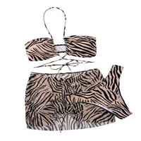 BMNMSL ženski ljetni bikini setovi bez rukava vješanje vrata vezati grudnjak + leopard print Thong +