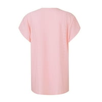 Ženske vrhove bluza casual kratki rukav čvrste ženske majice V-izrez ljeto ružičasta 3xl