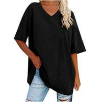 Ersazij dukserirt Ženska moda V-izrez pulover kratkih rukava s kratkim rukavima, casual majica u carinjenje crna pamučna bluza l