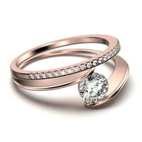 Solitaire 1. Carat Okrugli rez dijamantski moissan Jedinstveni zaručni prsten, jedan odgovarajući venčani prsten u srebru u sterlingu sa 18K ružom Gold opsegom, poklon za njen, obećaj, obdarni prsten
