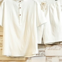 Dyegold Men Posteljina postavlja odjeću ljetna plaža odmora kratki rukav sa obrezivanjem posteljine hlače salon podudaranje odijela