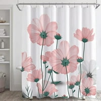 Ružičasta cvjetna tuš zavjesa, siva cvjeta cvjeta kupatilo zastove tušske tuširane, opruge minimalistički