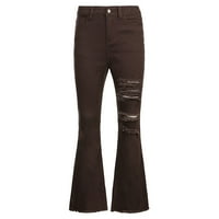 Ženske hlače High Squist Solid Hole Pocket džepa Jeans Trim Elastic B Prikažite visoke tanke traperice