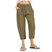 Azrijski ženski casual pantalona, ​​plus veličina Žene Ležerne prilike pune pamučne posteljine navodnice elastične struke Široke pantalone za noge obrezane pantalone spadaju u uštedu pod budžetom na prodaju
