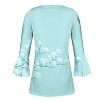 Sinimoko Ženska košulja Henley Flared rukavi V izrez Tunnic TOPS za žene Flora Print Folwy Bluuse Dugme-up majica Light Blue XXXXL