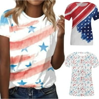 Bluze SKSLOEEG za žene Američka zastava tiskani kratki rukav bluze za posadu patriotski vrh, plave s