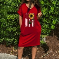 USMixi ženski 4. jula Haljine Neodepedske modne modne patriotske džepove tuničke majice haljine casual
